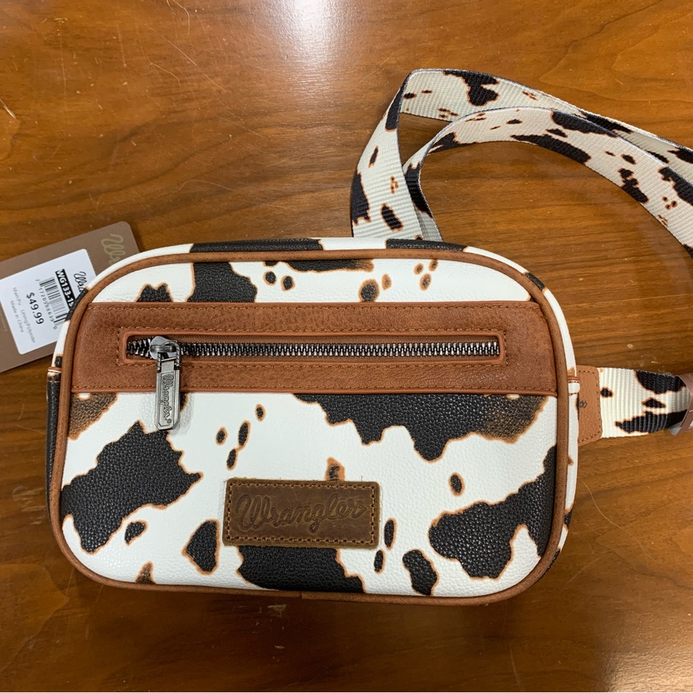 Wrangler Belt Bag Brown and Black with Cow Print
